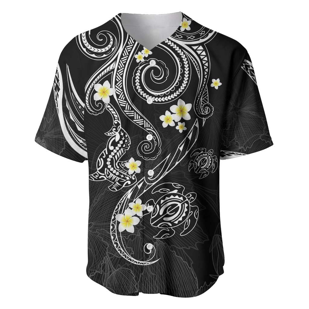 Polynesia Tribal Baseball Jersey Tentacles Plumeria LT7 Black - Polynesian Pride