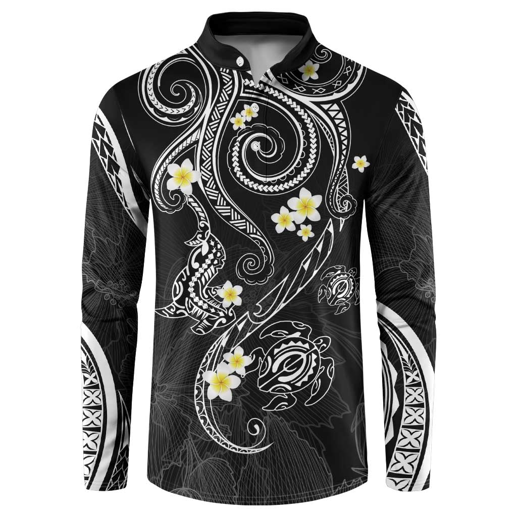 Polynesia Tribal Button Sweatshirt Tentacles Plumeria