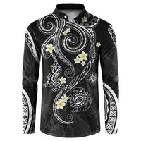 Polynesia Tribal Button Sweatshirt Tentacles Plumeria