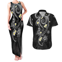 Polynesia Tribal Couples Matching Tank Maxi Dress and Hawaiian Shirt Tentacles Plumeria LT7 Black - Polynesian Pride
