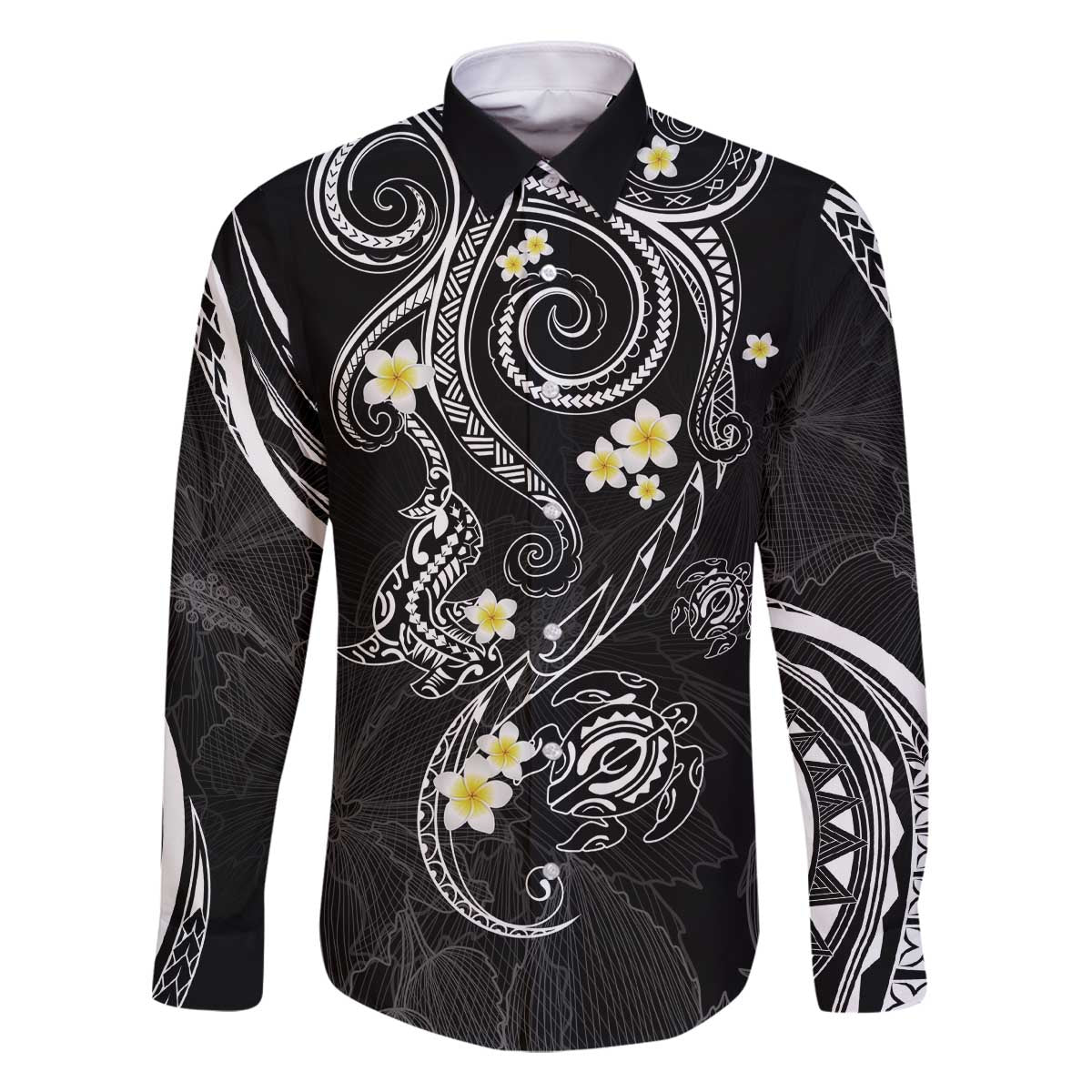 Polynesia Tribal Family Matching Off The Shoulder Long Sleeve Dress and Hawaiian Shirt Tentacles Plumeria