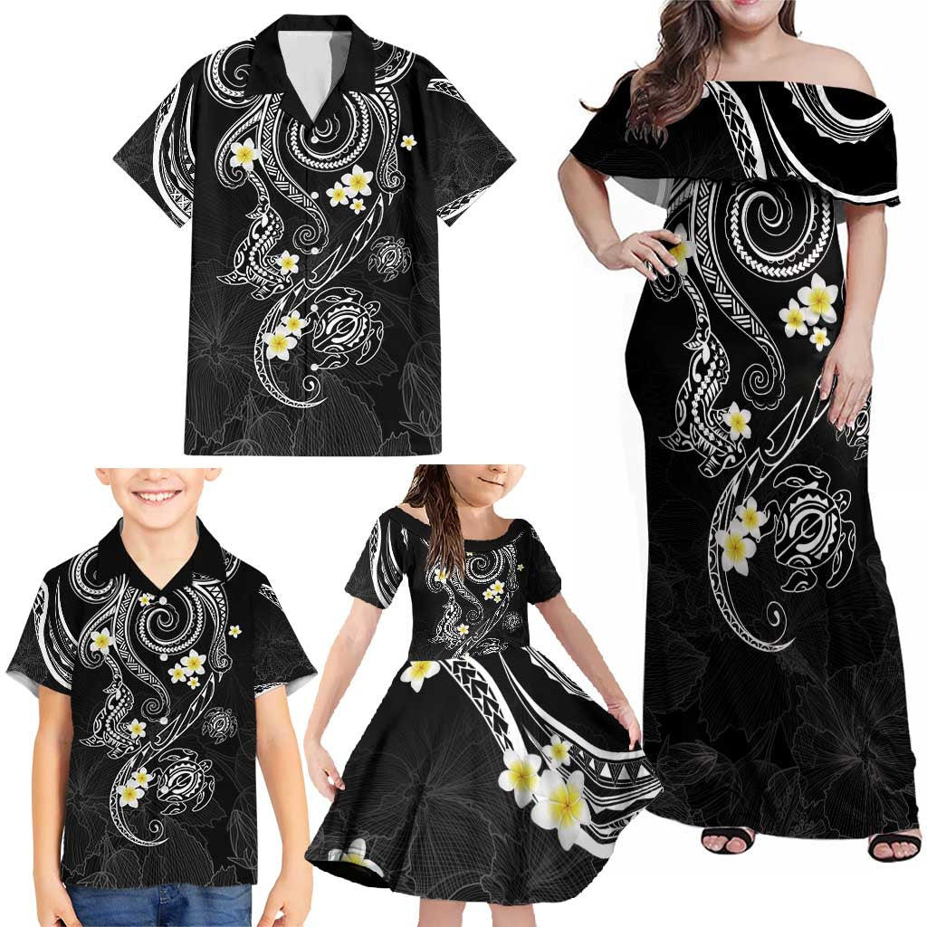 Polynesia Tribal Family Matching Off Shoulder Maxi Dress and Hawaiian Shirt Tentacles Plumeria