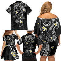 Polynesia Tribal Family Matching Off Shoulder Short Dress and Hawaiian Shirt Tentacles Plumeria