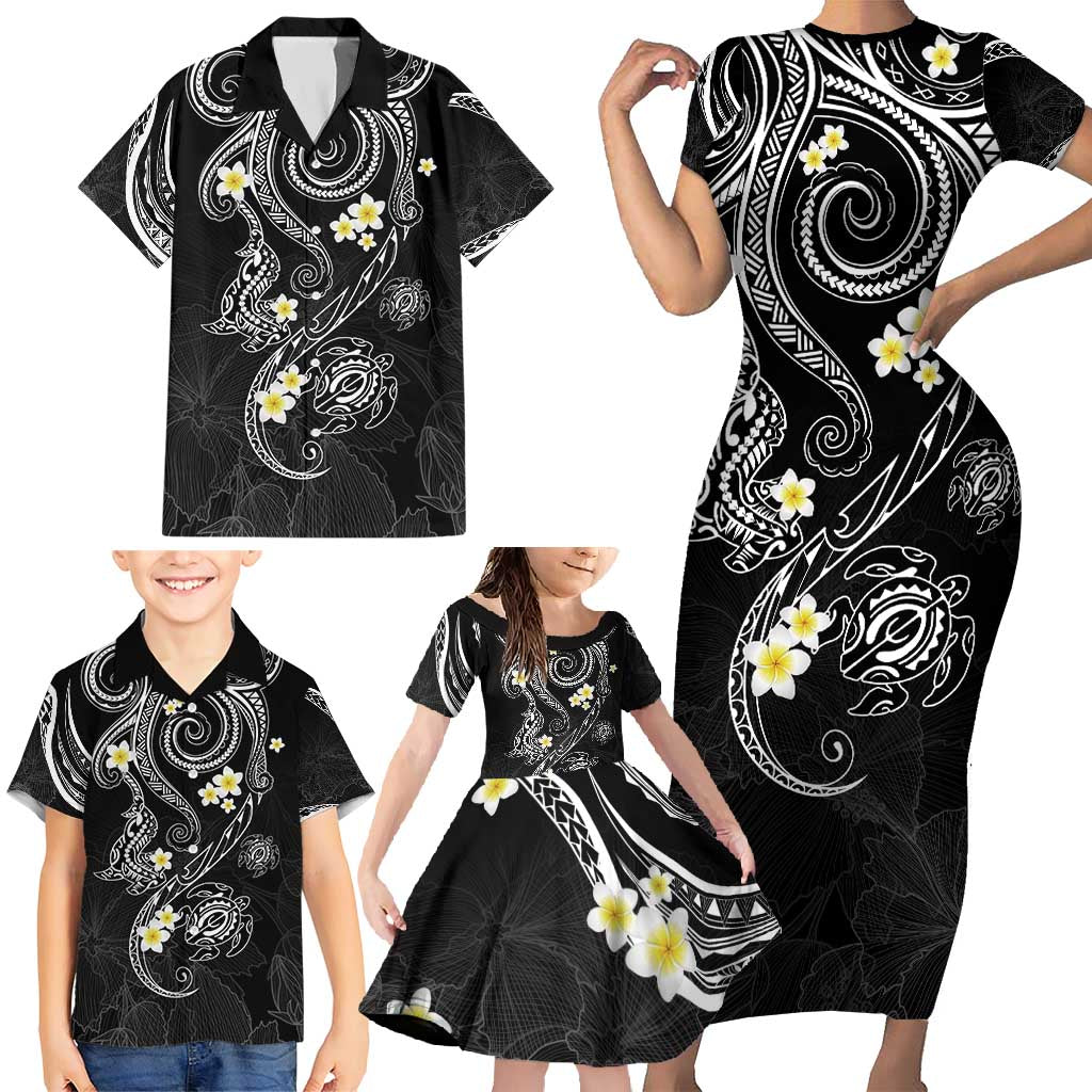 Polynesia Tribal Family Matching Short Sleeve Bodycon Dress and Hawaiian Shirt Tentacles Plumeria