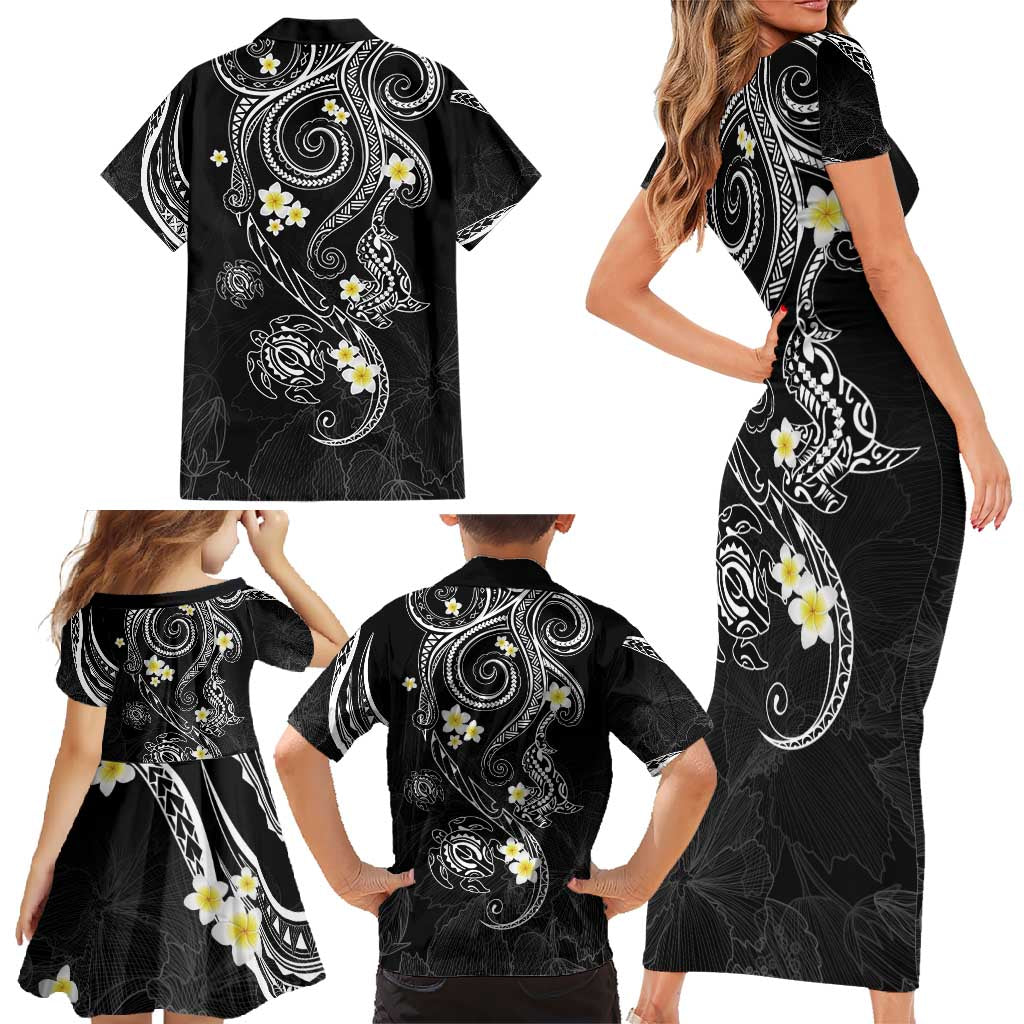 Polynesia Tribal Family Matching Short Sleeve Bodycon Dress and Hawaiian Shirt Tentacles Plumeria