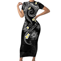Polynesia Tribal Family Matching Short Sleeve Bodycon Dress and Hawaiian Shirt Tentacles Plumeria