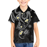 Polynesia Tribal Kid Hawaiian Shirt Tentacles Plumeria LT7 Kid Black - Polynesian Pride