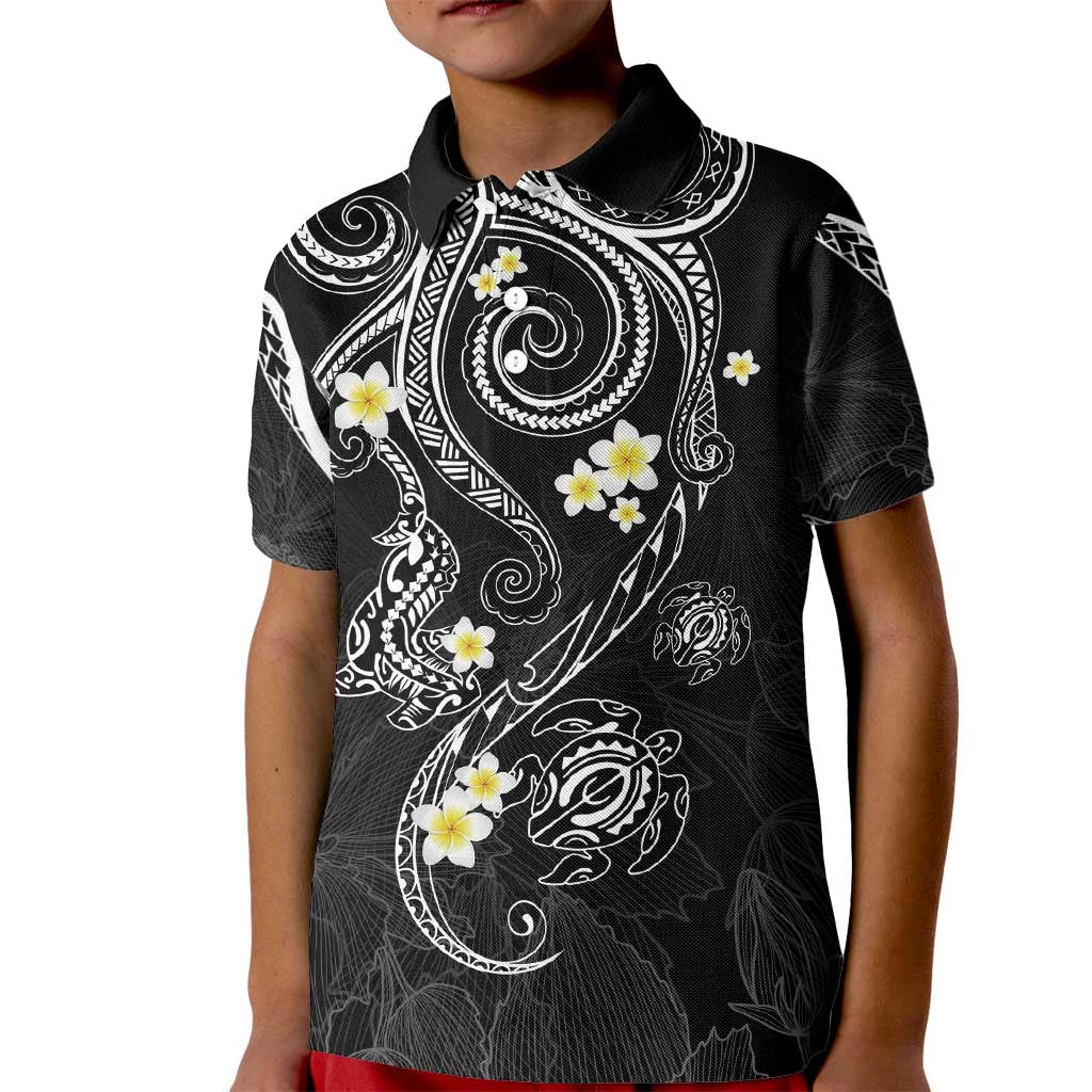 Polynesia Tribal Kid Polo Shirt Tentacles Plumeria LT7 Kid Black - Polynesian Pride