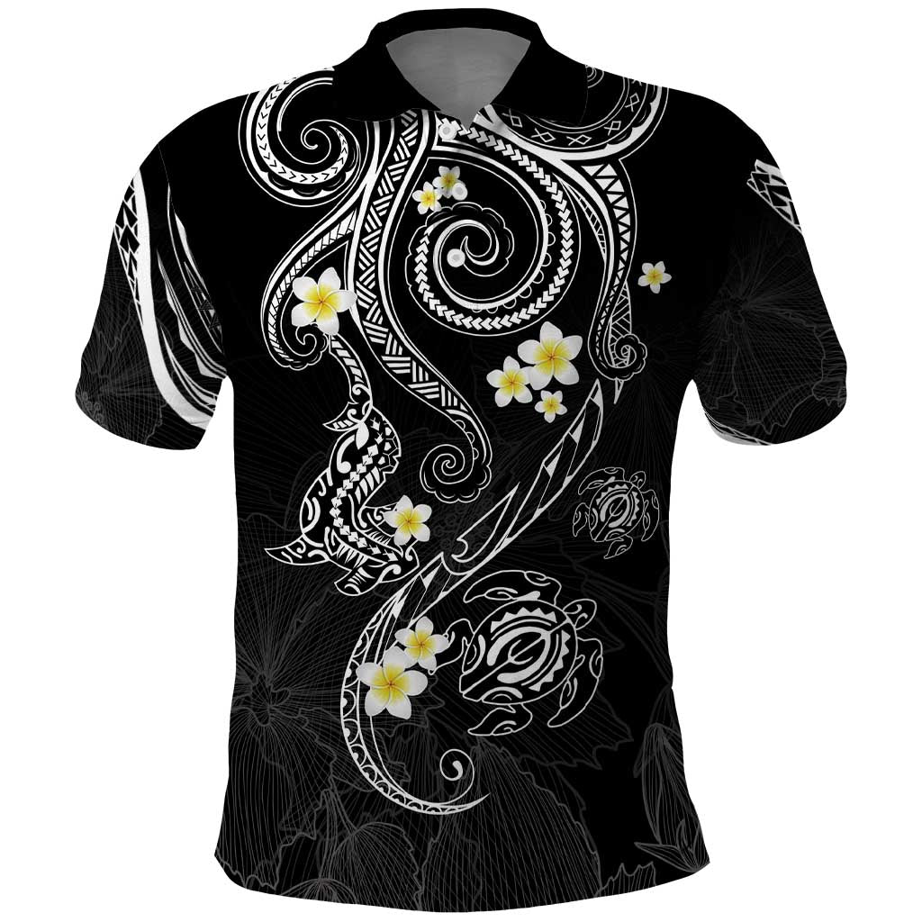 Polynesia Tribal Polo Shirt Tentacles Plumeria LT7 Black - Polynesian Pride
