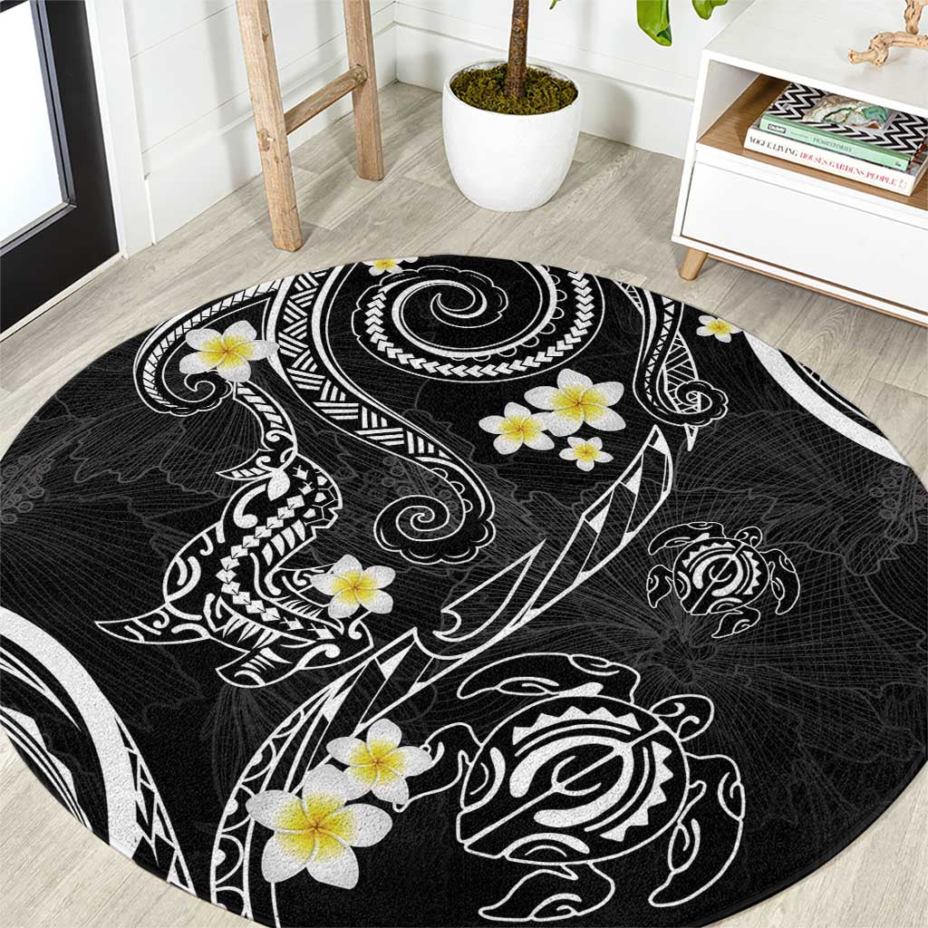 Polynesia Tribal Round Carpet Tentacles Plumeria LT7 Black - Polynesian Pride