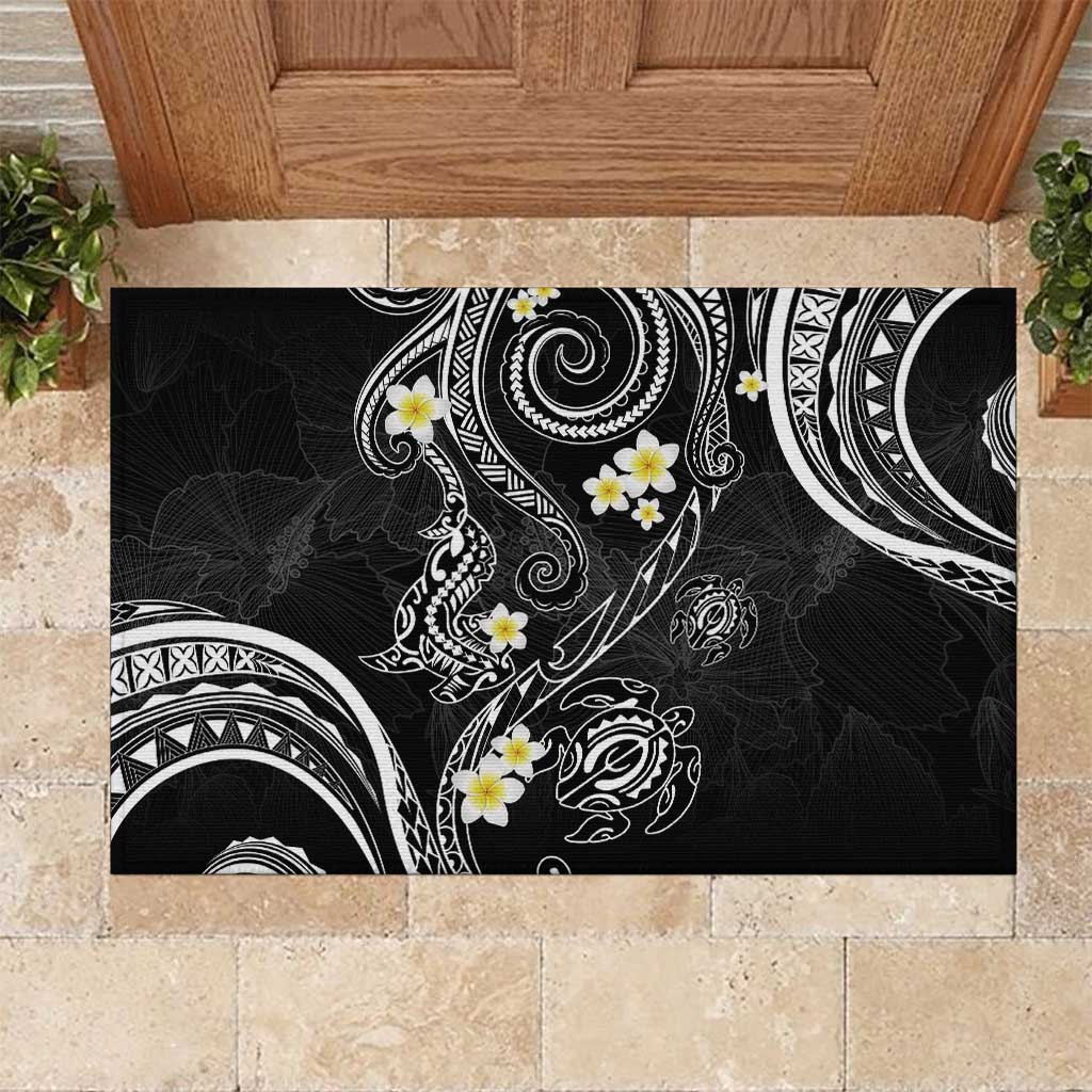 Polynesia Tribal Rubber Doormat Tentacles Plumeria LT7 Black - Polynesian Pride