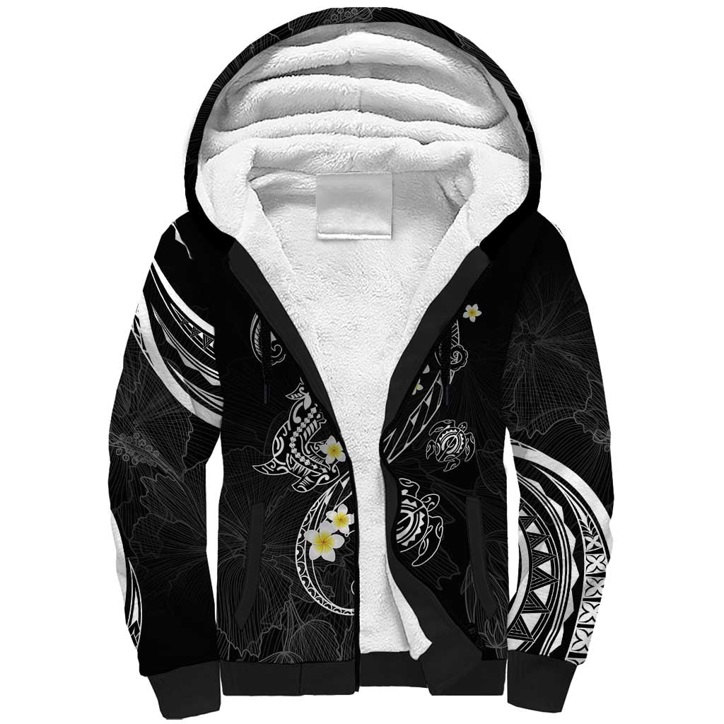 Polynesia Tribal Sherpa Hoodie Tentacles Plumeria
