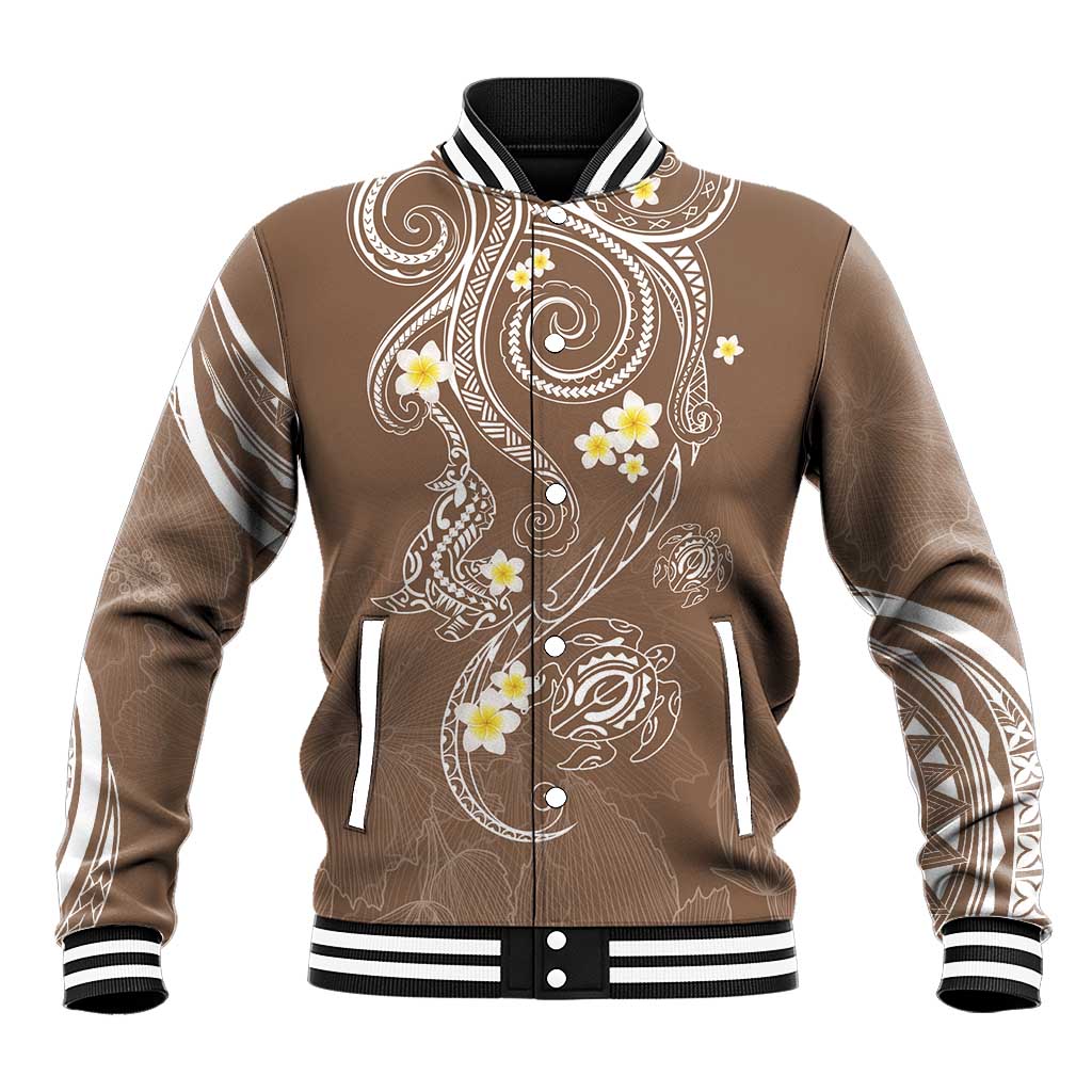 Polynesia Tribal Baseball Jacket Mocha Plumeria Tentacles LT7 Unisex Mocha - Polynesian Pride