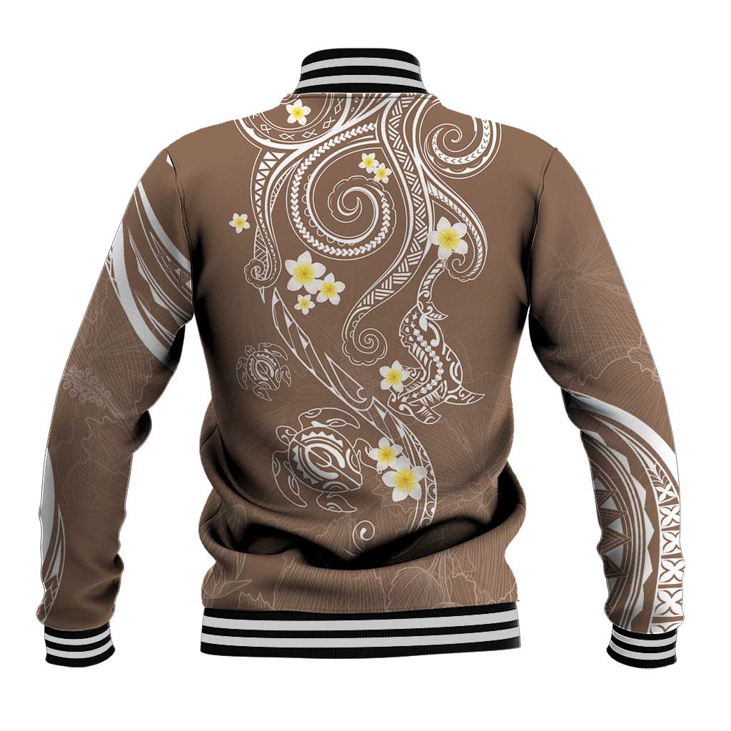 Polynesia Tribal Baseball Jacket Mocha Plumeria Tentacles