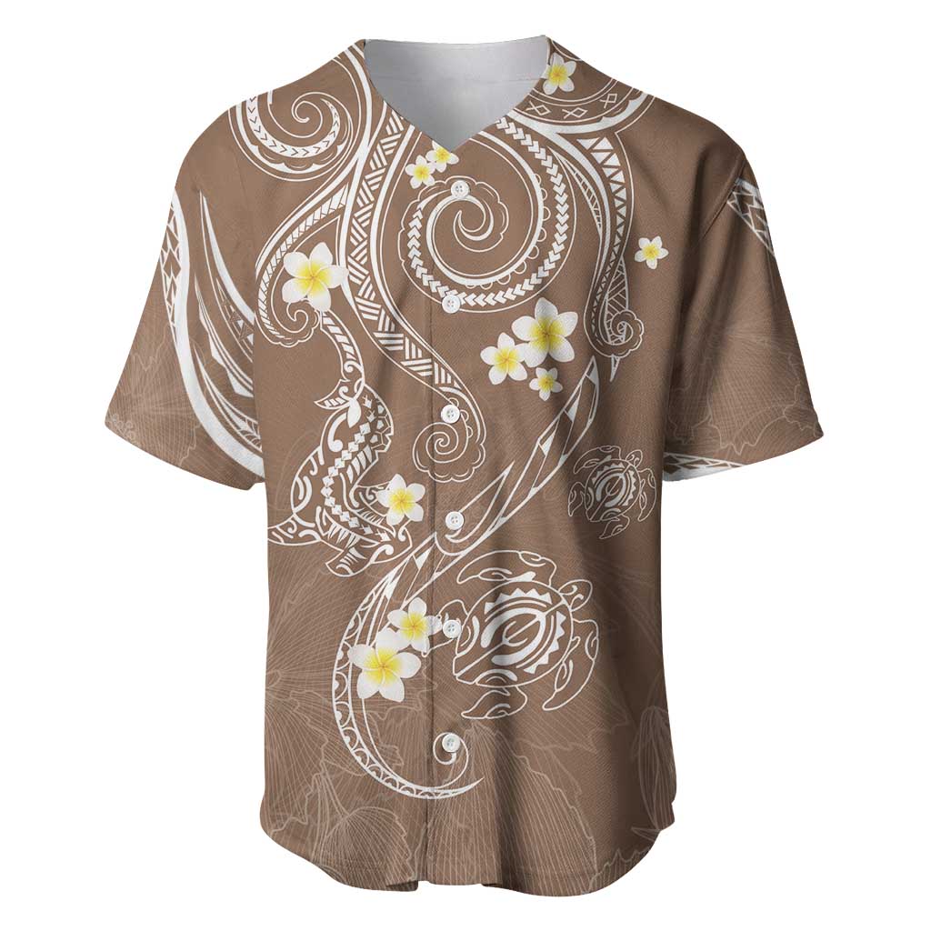 Polynesia Tribal Baseball Jersey Mocha Plumeria Tentacles LT7 Mocha - Polynesian Pride