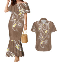 Polynesia Tribal Couples Matching Mermaid Dress and Hawaiian Shirt Mocha Plumeria Tentacles LT7 Mocha - Polynesian Pride