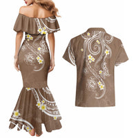 Polynesia Tribal Couples Matching Mermaid Dress and Hawaiian Shirt Mocha Plumeria Tentacles LT7 - Polynesian Pride