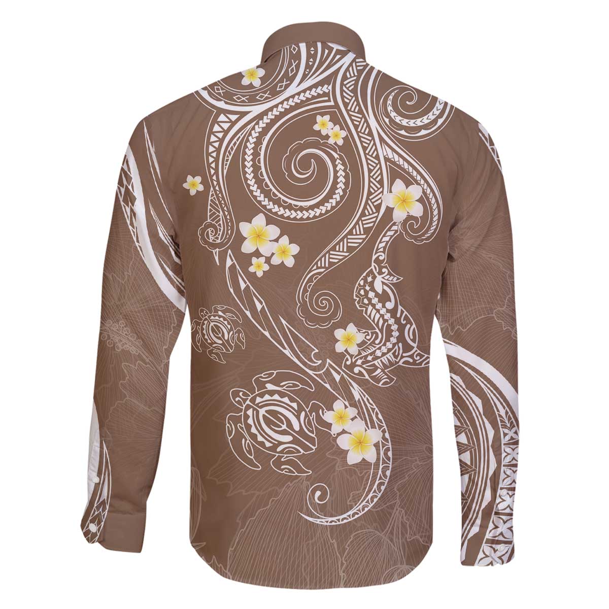 Polynesia Tribal Family Matching Off The Shoulder Long Sleeve Dress and Hawaiian Shirt Mocha Plumeria Tentacles