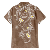 Polynesia Tribal Family Matching Off Shoulder Maxi Dress and Hawaiian Shirt Mocha Plumeria Tentacles