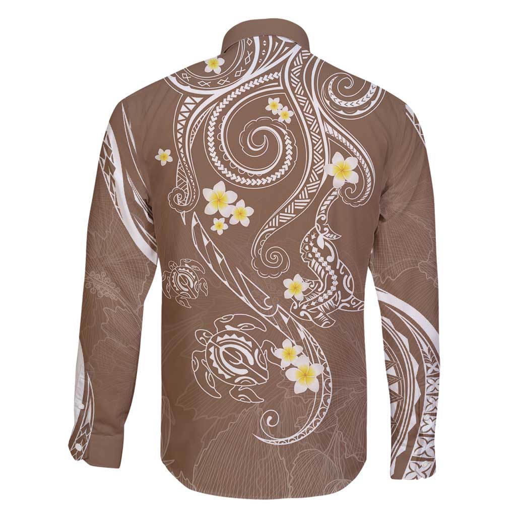 Polynesia Tribal Family Matching Off Shoulder Maxi Dress and Hawaiian Shirt Mocha Plumeria Tentacles