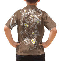 Polynesia Tribal Family Matching Off Shoulder Short Dress and Hawaiian Shirt Mocha Plumeria Tentacles