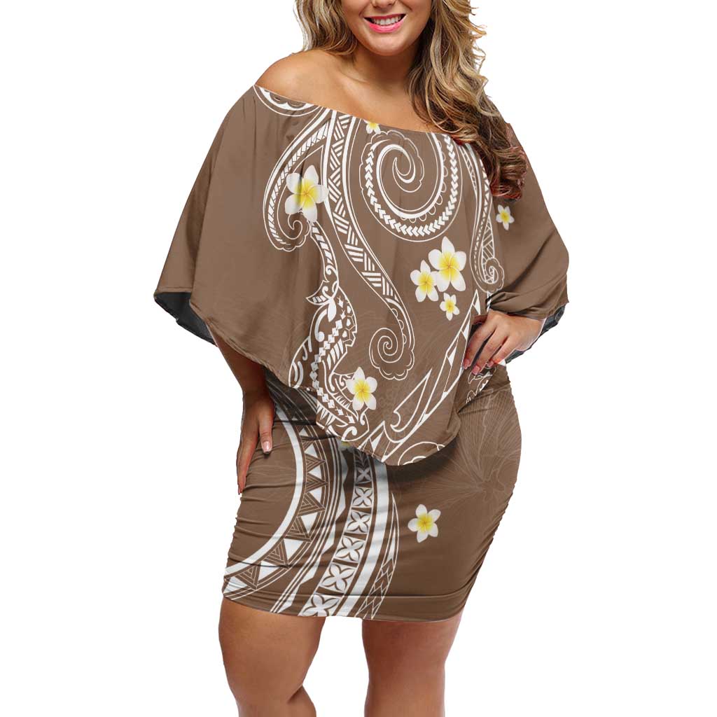 Polynesia Tribal Family Matching Off Shoulder Short Dress and Hawaiian Shirt Mocha Plumeria Tentacles