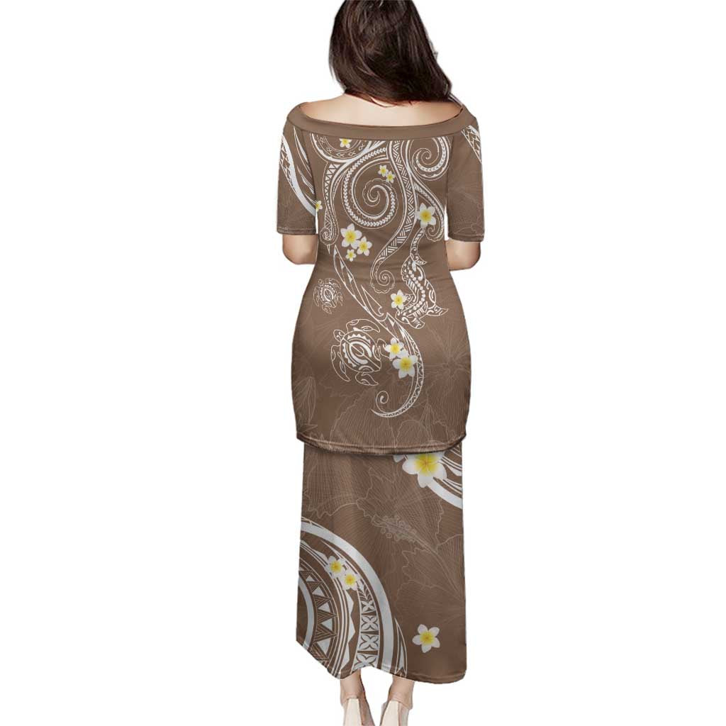 Polynesia Tribal Family Matching Puletasi and Hawaiian Shirt Mocha Plumeria Tentacles