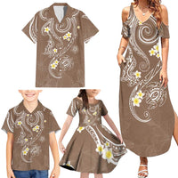 Polynesia Tribal Family Matching Summer Maxi Dress and Hawaiian Shirt Mocha Plumeria Tentacles