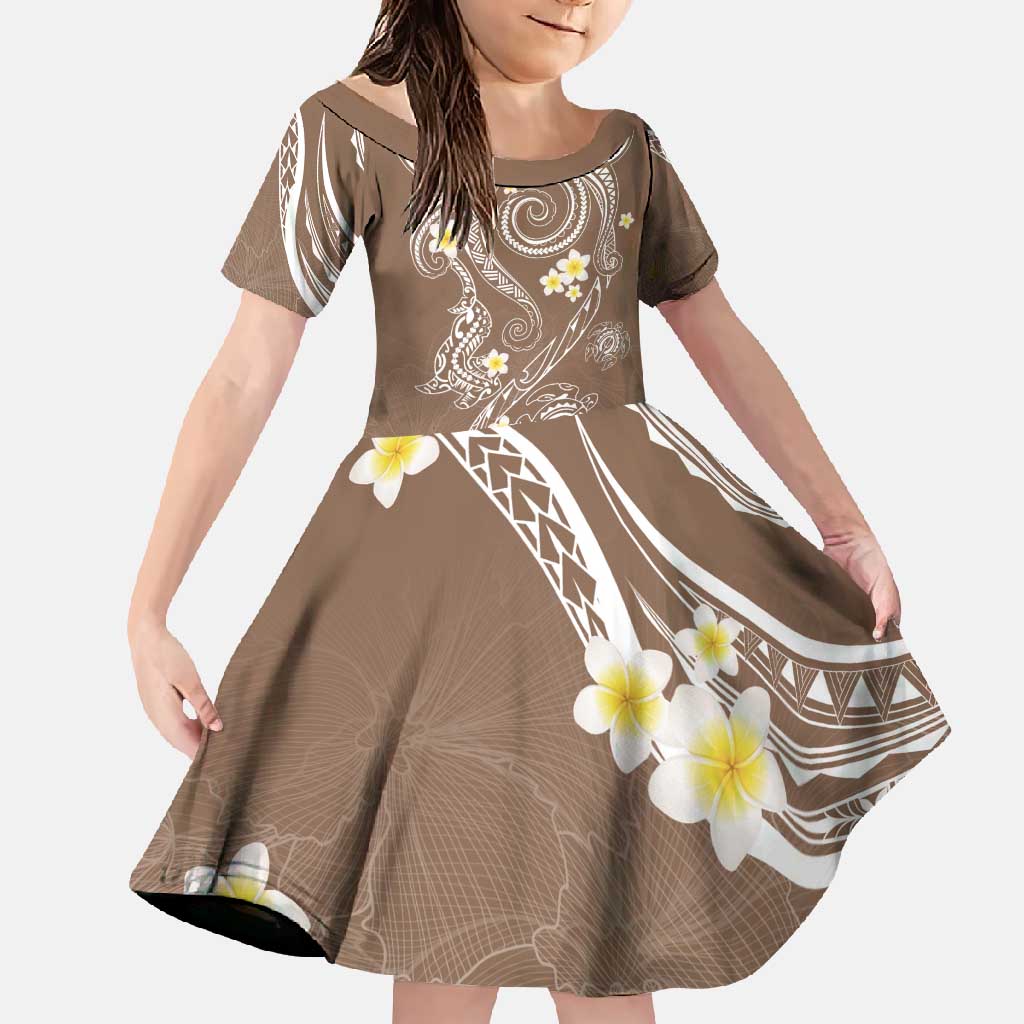 Polynesia Tribal Family Matching Tank Maxi Dress and Hawaiian Shirt Mocha Plumeria Tentacles