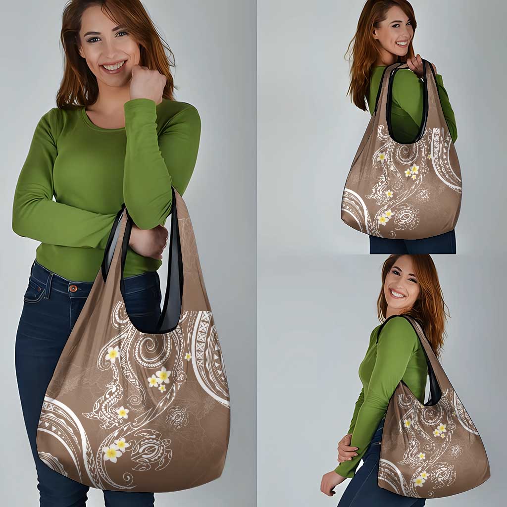 Polynesia Tribal Grocery Bag Mocha Plumeria Tentacles