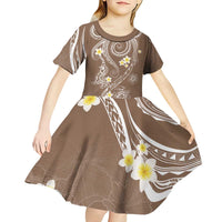 Polynesia Tribal Kid Short Sleeve Dress Mocha Plumeria Tentacles