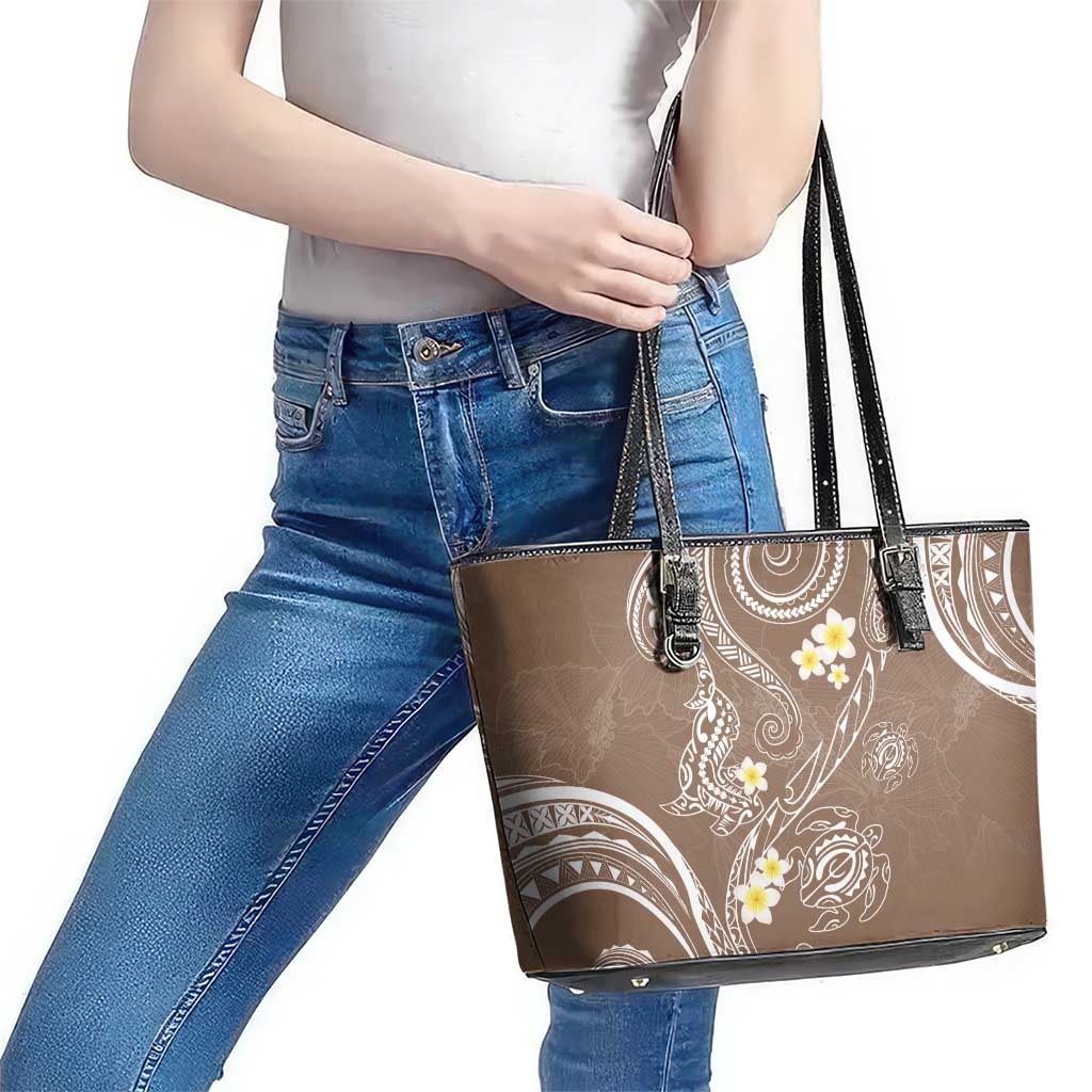 Polynesia Tribal Leather Tote Bag Mocha Plumeria Tentacles