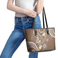 Polynesia Tribal Leather Tote Bag Mocha Plumeria Tentacles