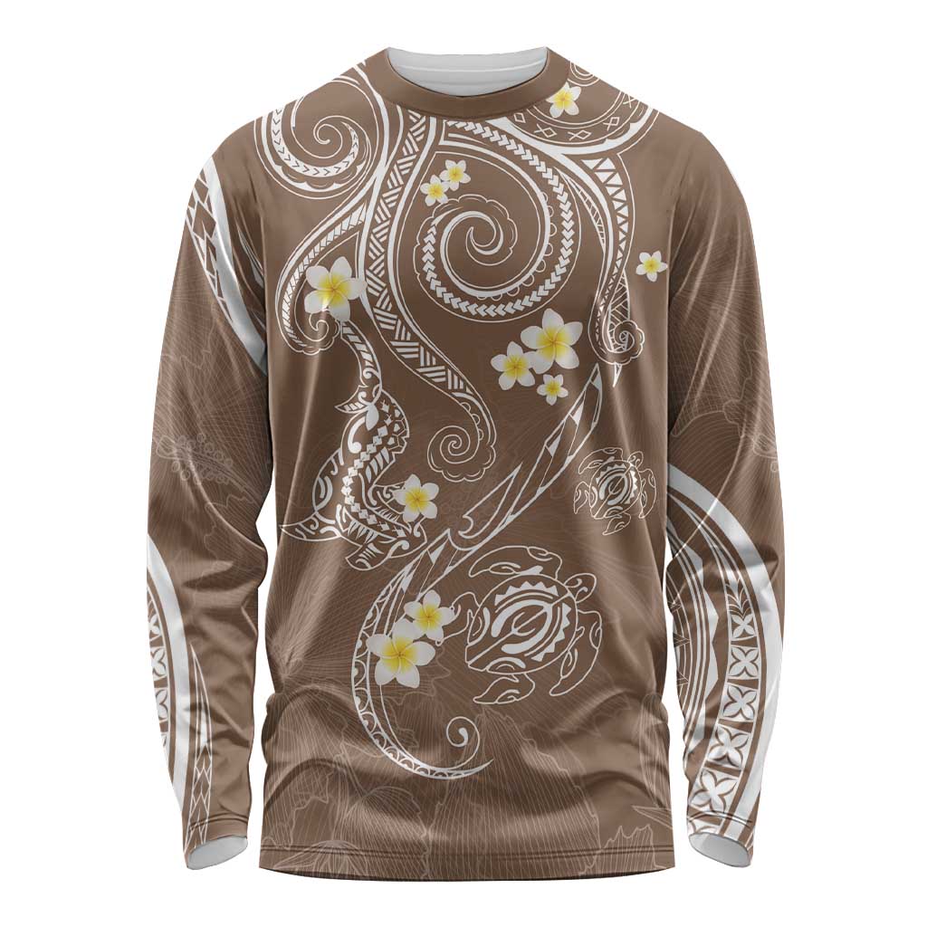Polynesia Tribal Long Sleeve Shirt Mocha Plumeria Tentacles