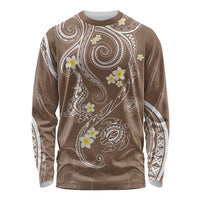 Polynesia Tribal Long Sleeve Shirt Mocha Plumeria Tentacles