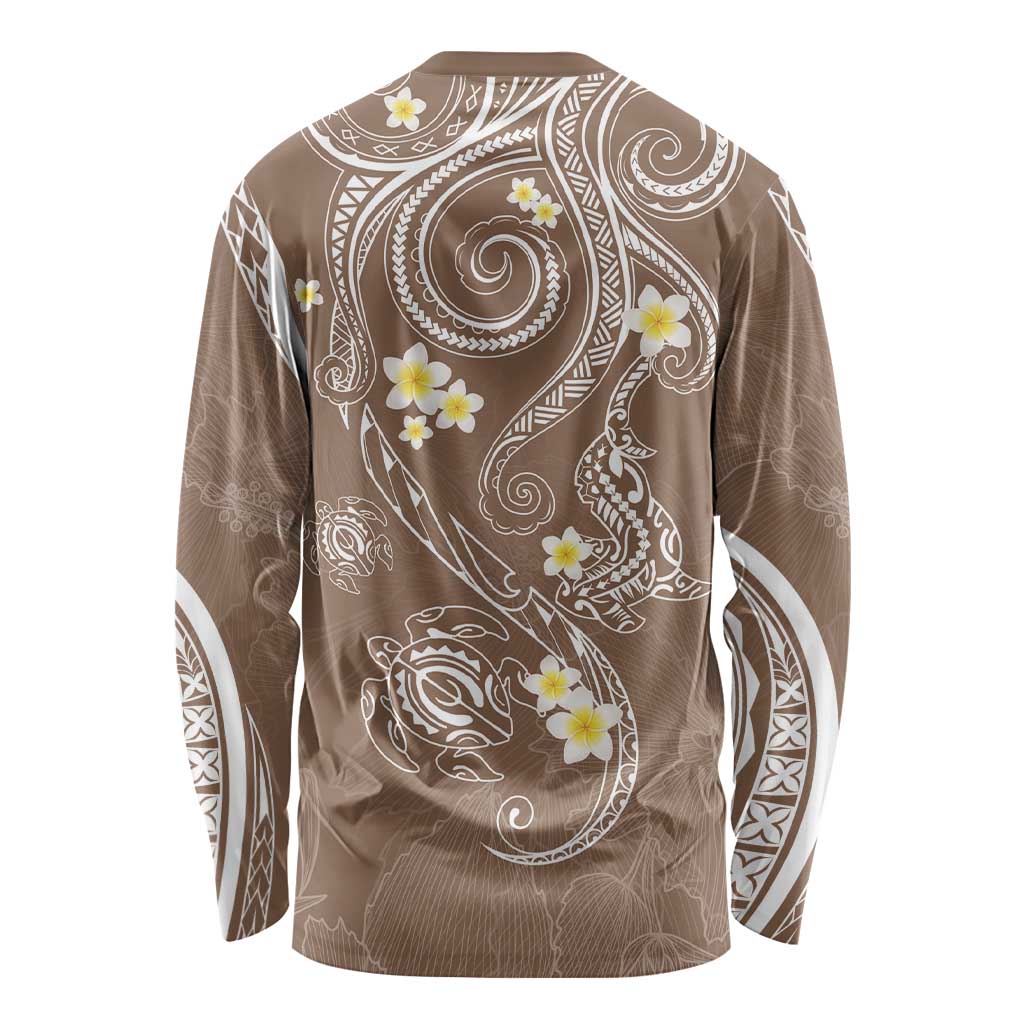 Polynesia Tribal Long Sleeve Shirt Mocha Plumeria Tentacles