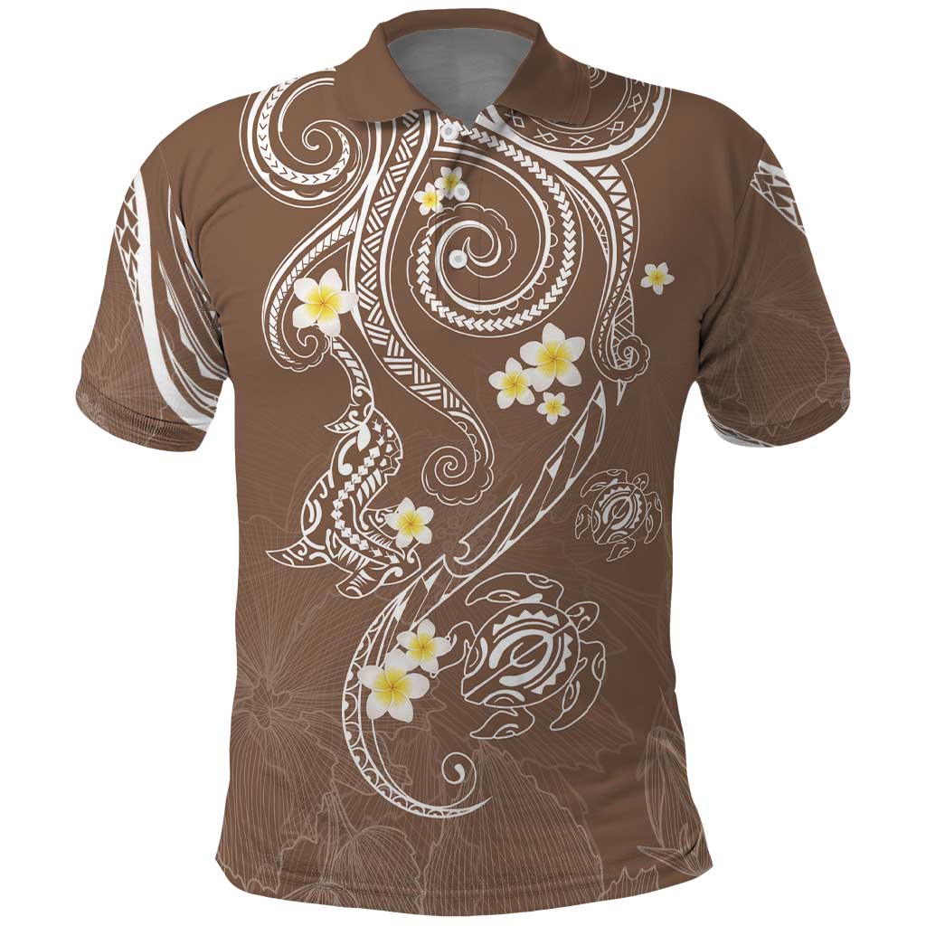 Polynesia Tribal Polo Shirt Mocha Plumeria Tentacles LT7 Mocha - Polynesian Pride