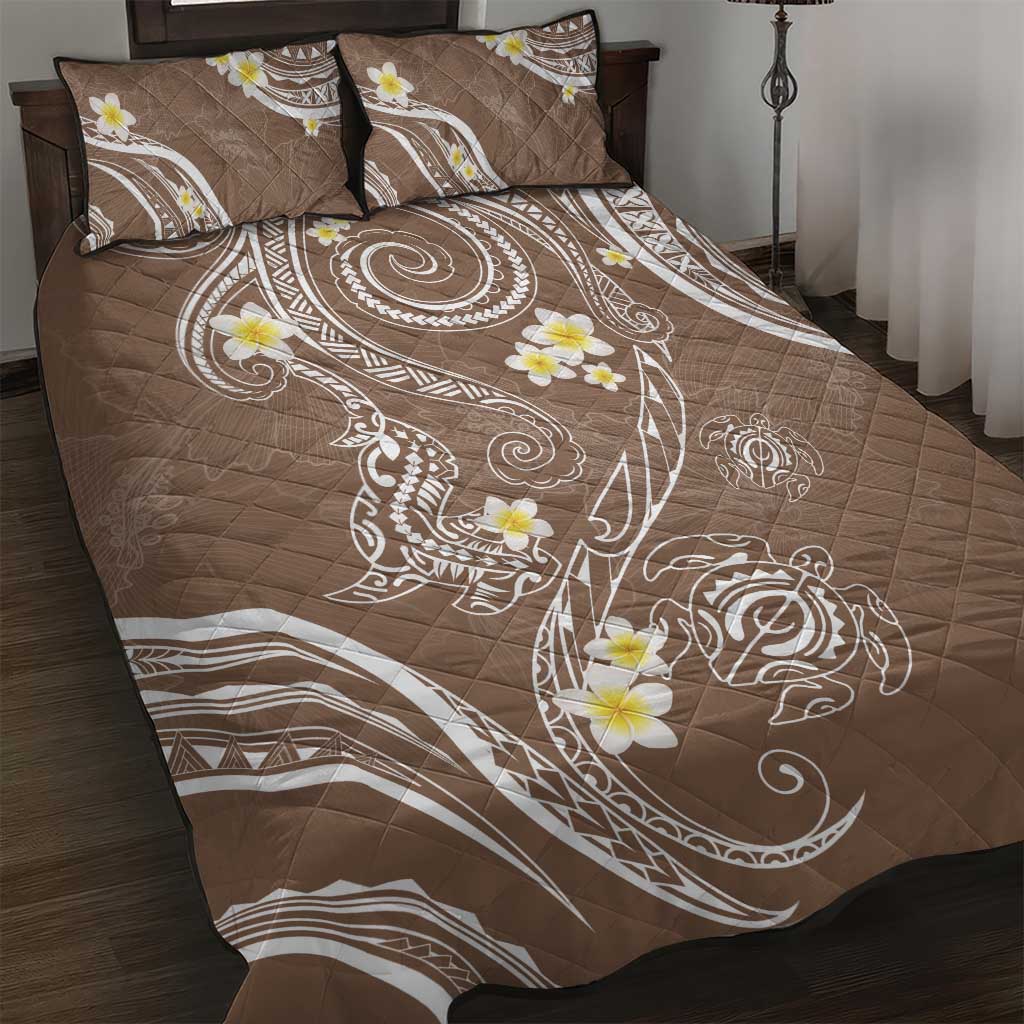 Polynesia Tribal Quilt Bed Set Mocha Plumeria Tentacles