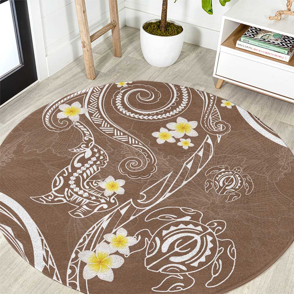 Polynesia Tribal Round Carpet Mocha Plumeria Tentacles LT7 Mocha - Polynesian Pride