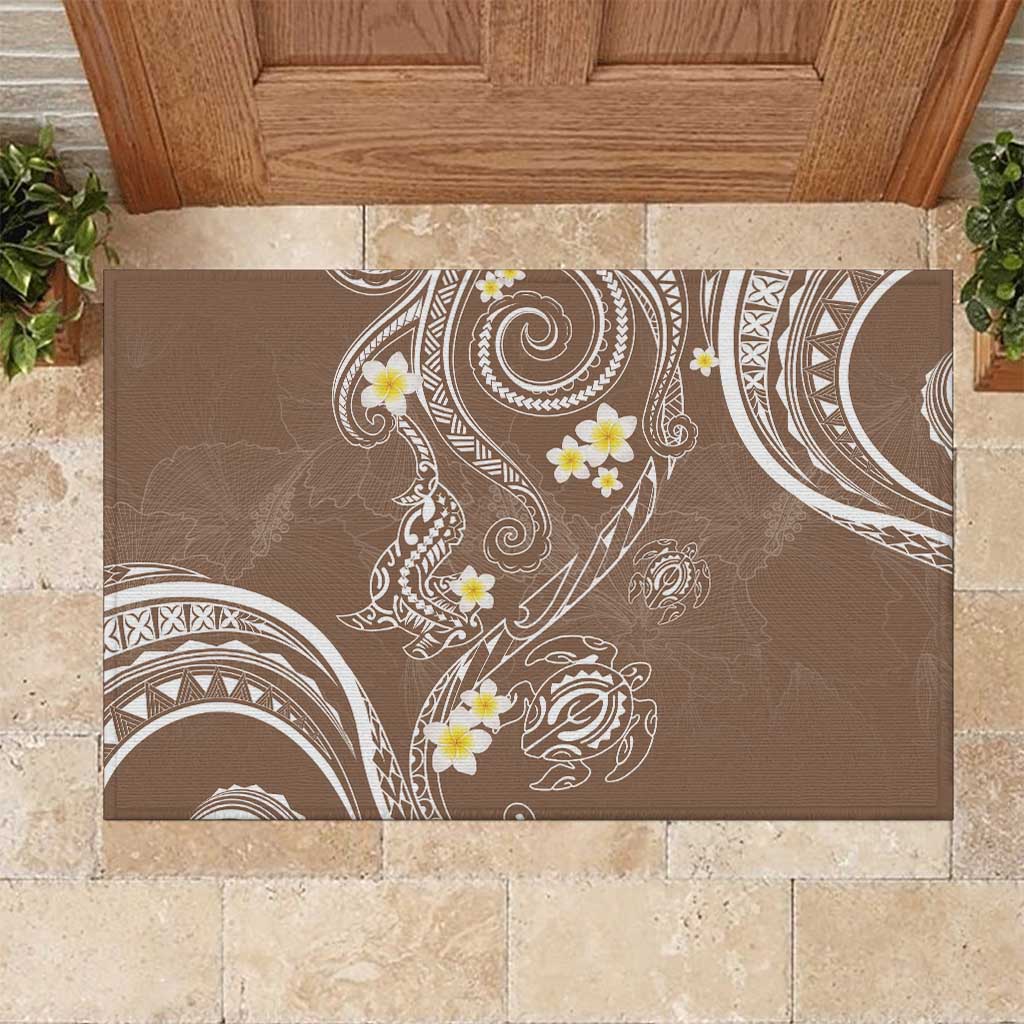 Polynesia Tribal Rubber Doormat Mocha Plumeria Tentacles LT7 Mocha - Polynesian Pride