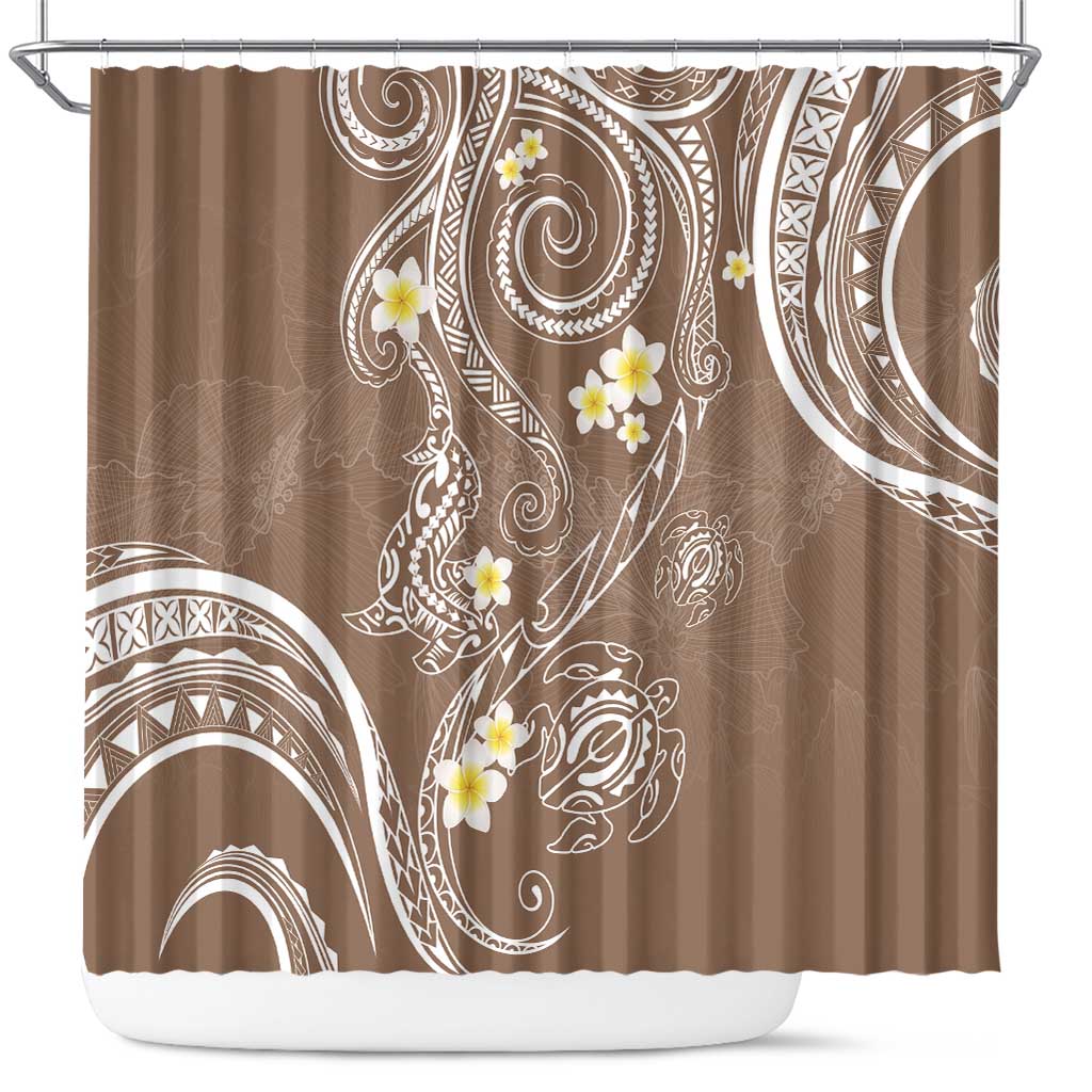 Polynesia Tribal Shower Curtain Mocha Plumeria Tentacles