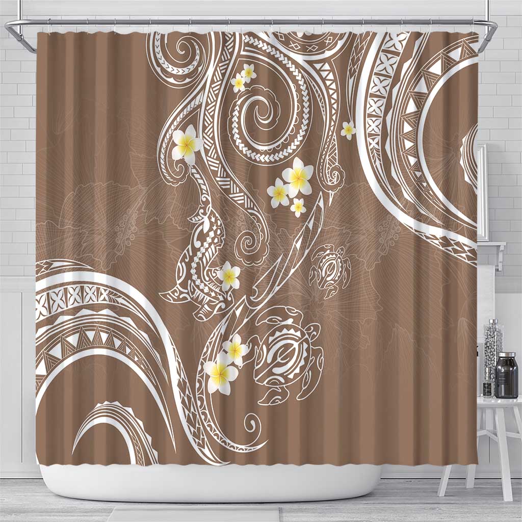 Polynesia Tribal Shower Curtain Mocha Plumeria Tentacles