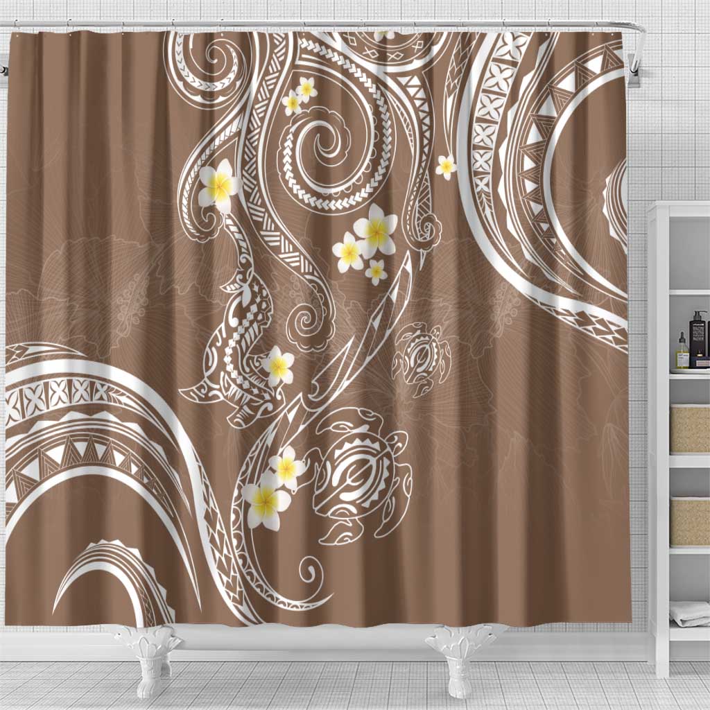 Polynesia Tribal Shower Curtain Mocha Plumeria Tentacles