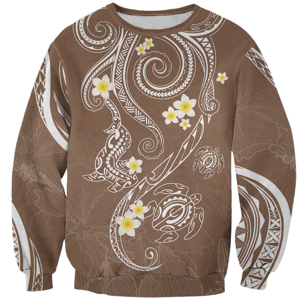 Polynesia Tribal Sweatshirt Mocha Plumeria Tentacles LT7 Unisex Mocha - Polynesian Pride