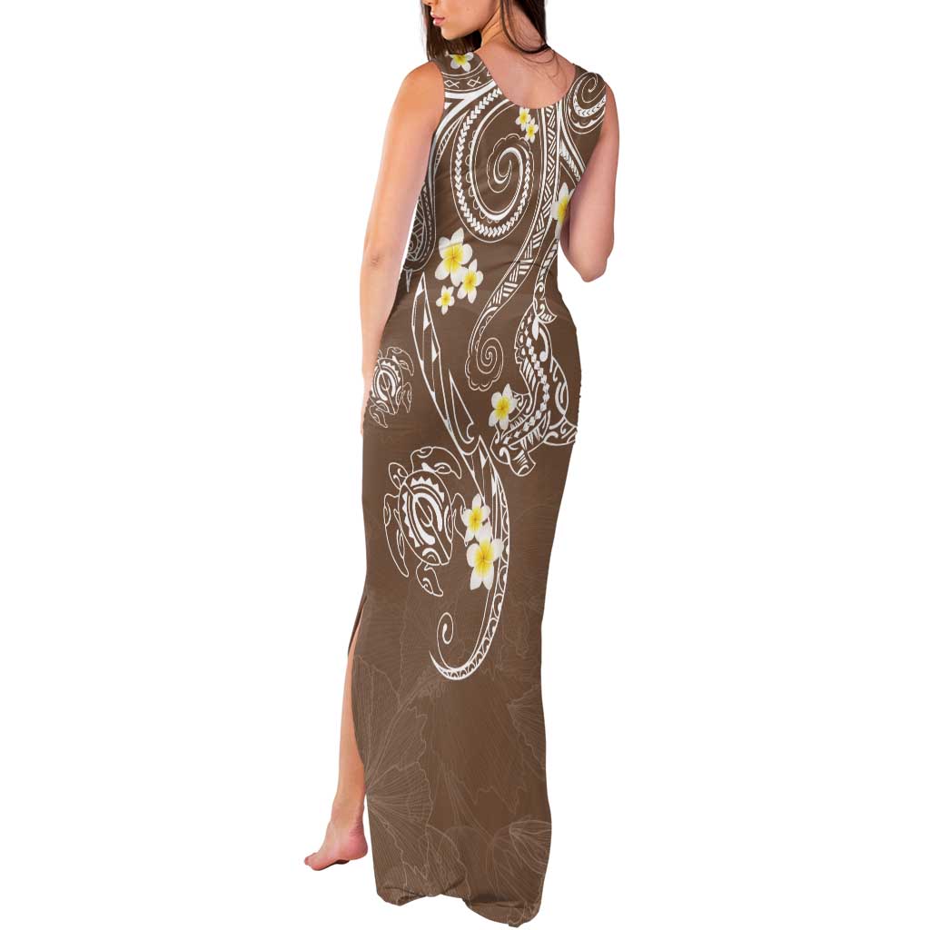 Polynesia Tribal Tank Maxi Dress Mocha Plumeria Tentacles