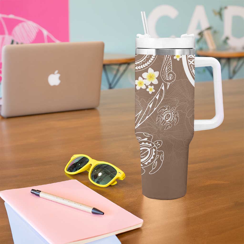 Polynesia Tribal Tumbler With Handle Mocha Plumeria Tentacles