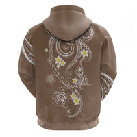 Polynesia Tribal Zip Hoodie Mocha Plumeria Tentacles