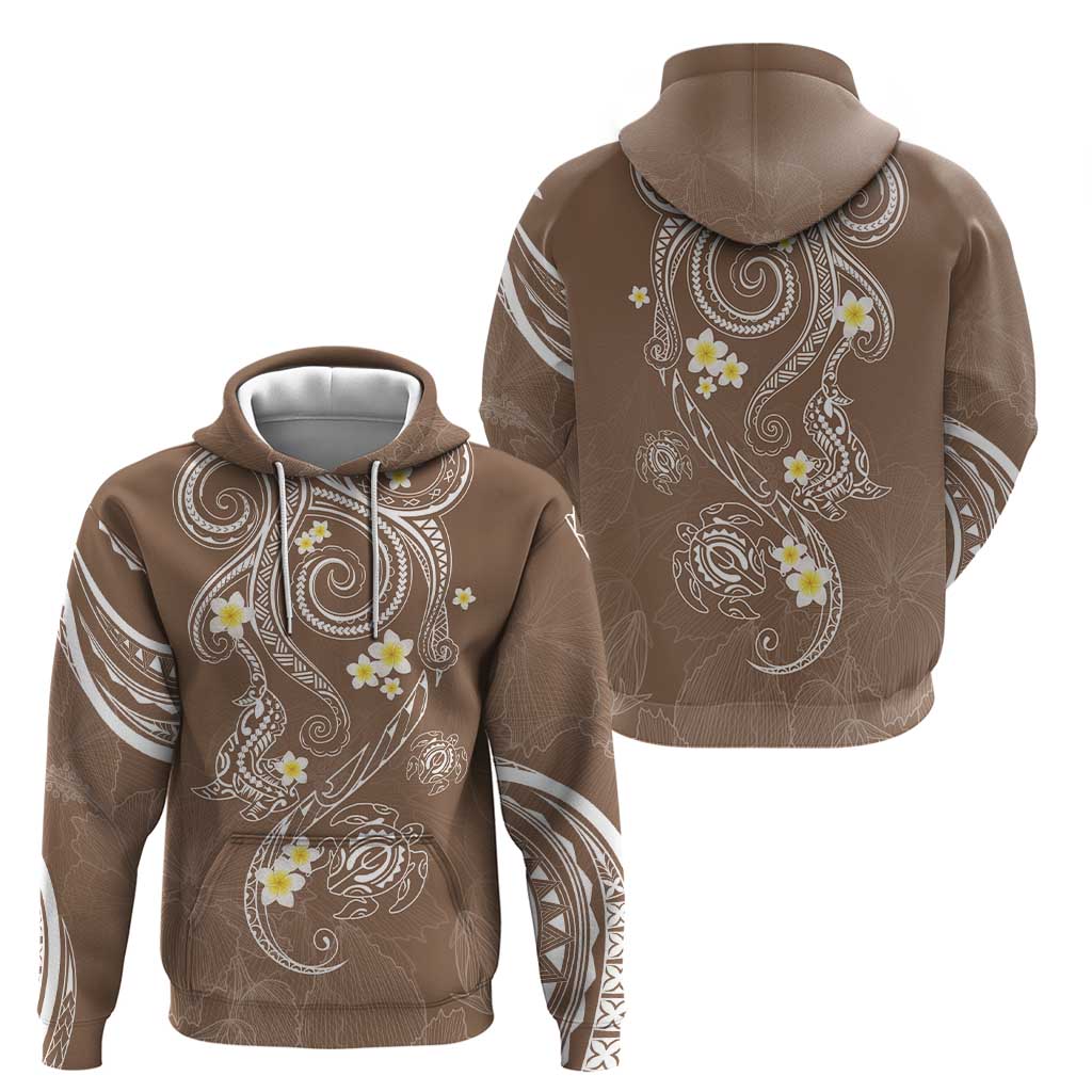 Polynesia Tribal Zip Hoodie Mocha Plumeria Tentacles