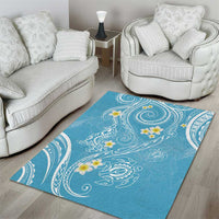 Polynesia Tribal Area Rug Turquoise Plumeria Tentacles