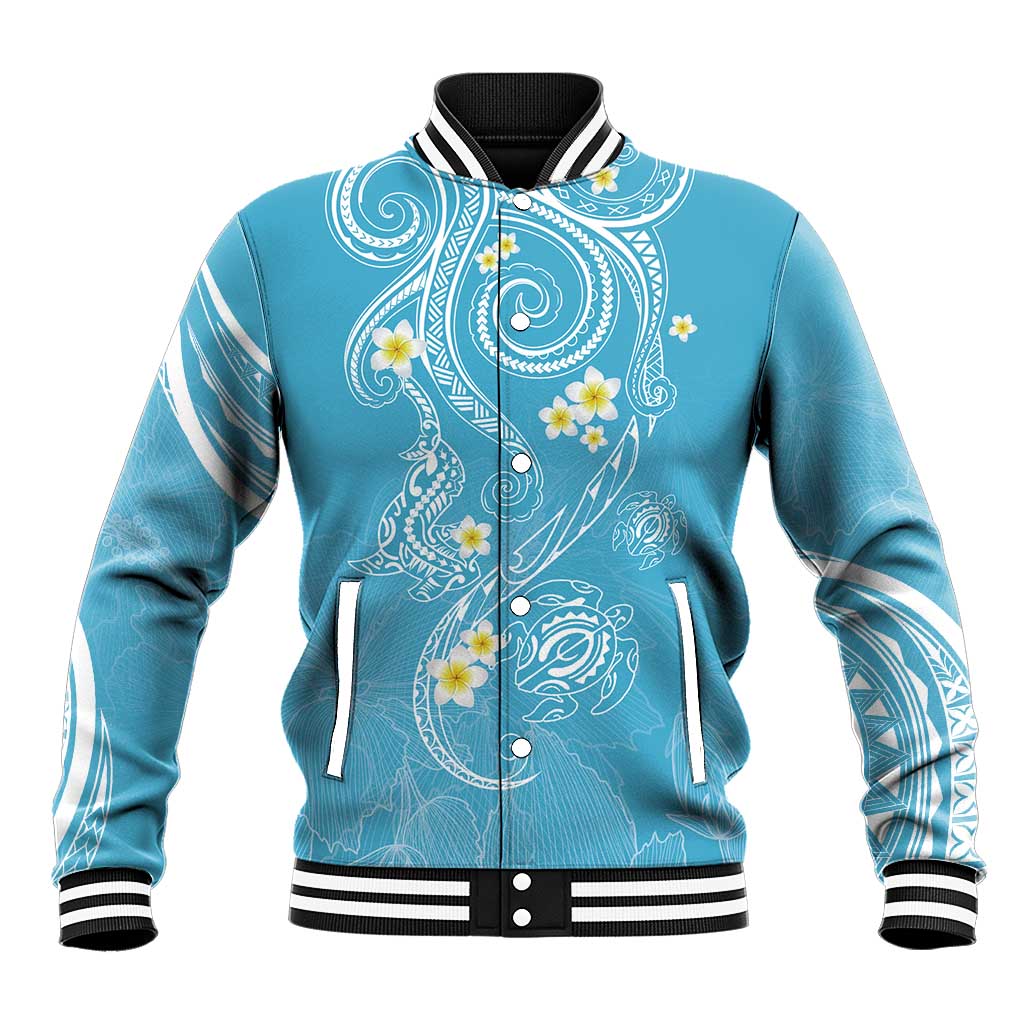 Polynesia Tribal Baseball Jacket Turquoise Plumeria Tentacles LT7 Unisex Turquoise - Polynesian Pride